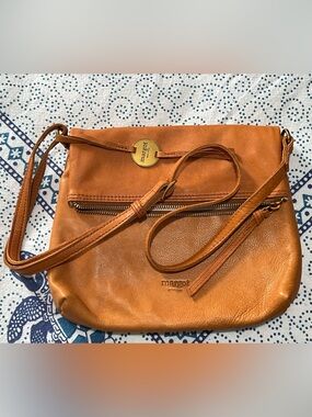 Margot Cognac Leather Crossbody Bag with Gold Accent